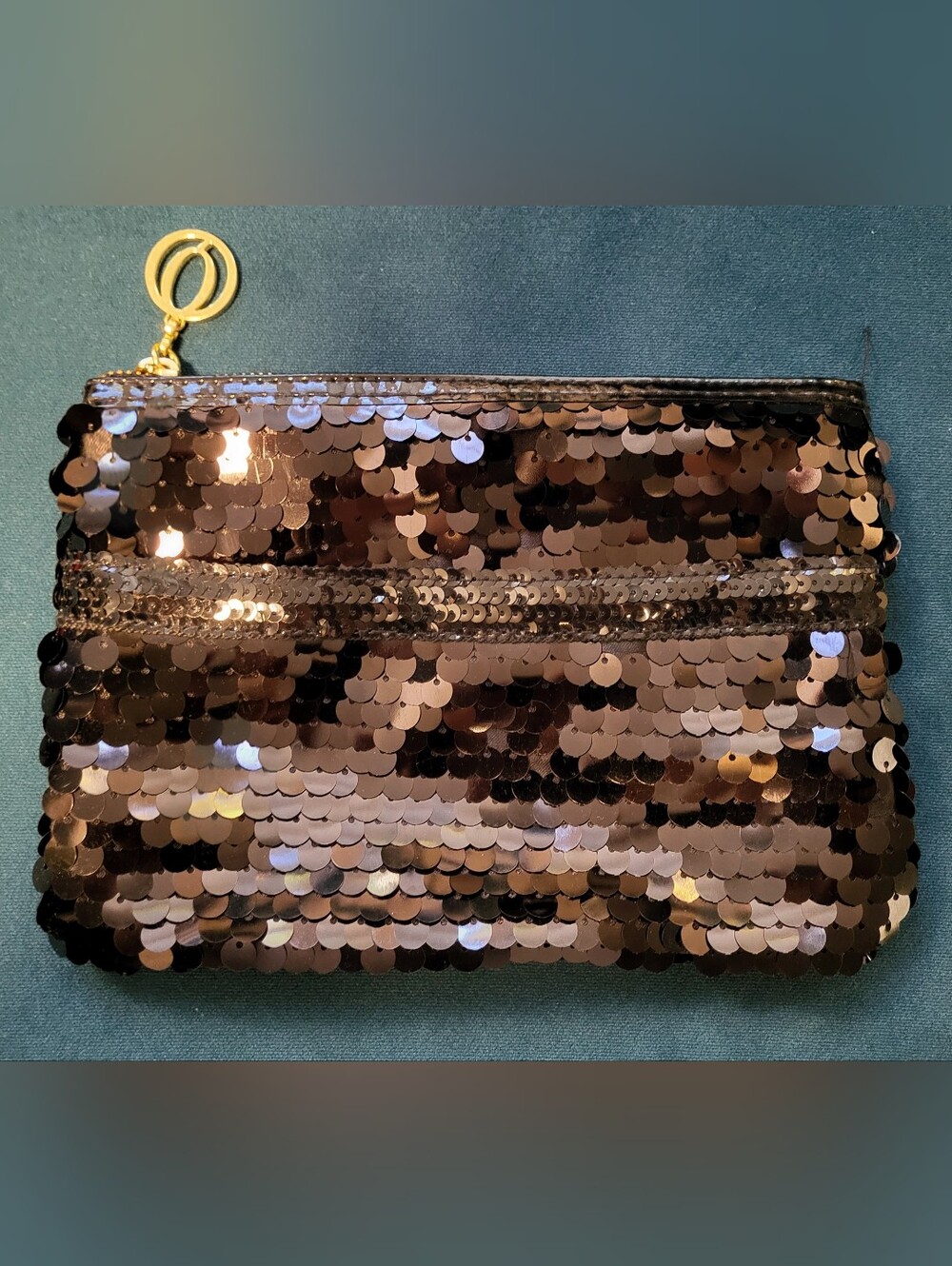 Sequin Wristlet Clutch in Metallic Black